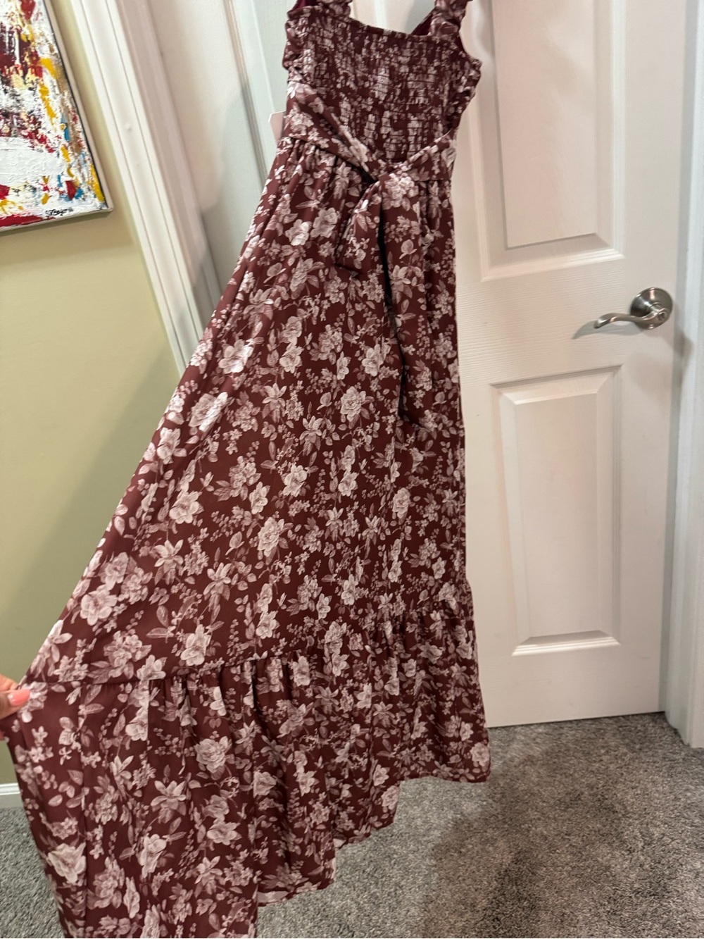 Altar'd State Mauve Floral Ruffle-Strap Maxi Dress Size XXS - Picture 9 of 12